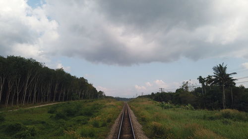 Panoramic view of railroad tracks against sky