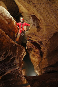 Close-up of man in cave