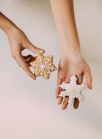 High angle view of woman with hands