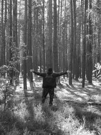 Full length of man standing by trees in forest