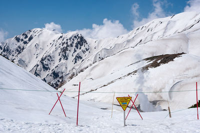 Scenic view of snow covered mountain against sky