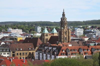 High angle view of townscape against sky