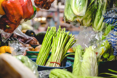 Close-up of asparagus for sale at market stall