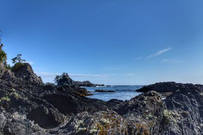 Scenic view of sea against blue sky