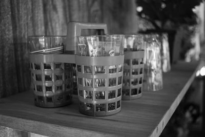 Close-up of glasses on table