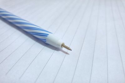 High angle view of pen on table