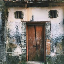 Closed door of house