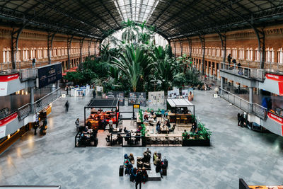 High angle view of people waiting for sale