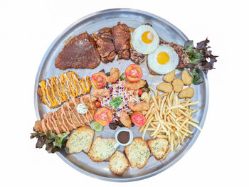 High angle view of breakfast served in plate