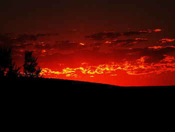 Scenic view of silhouette landscape against sky at sunset