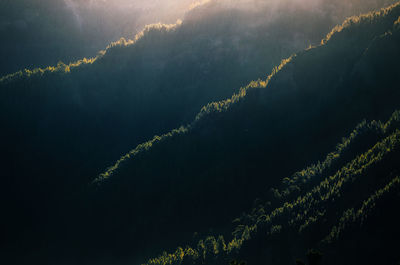 Scenic view of mountains against sky at night