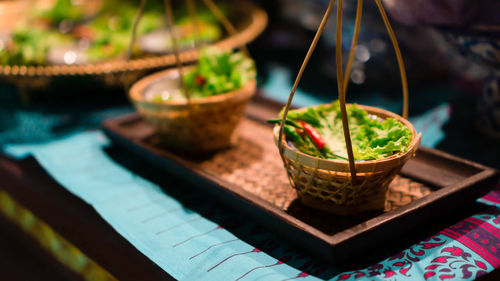 High angle view of drink on table