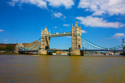 View of bridge over river against cloudy sky