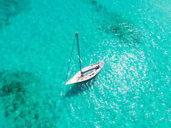 High angle view of sailboat in sea