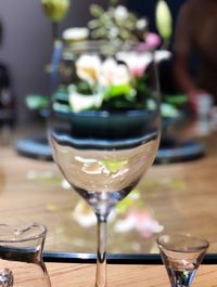 Close-up of beer in glass on table