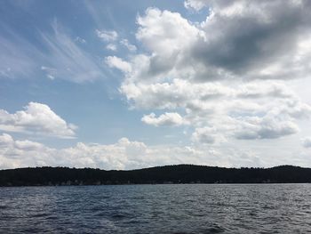 Scenic view of calm sea against cloudy sky