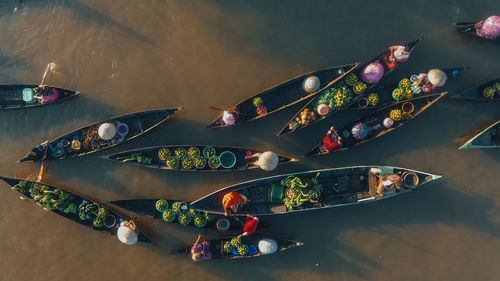 Aerial view of lok baintan floating market in south kalimantan