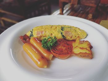 High angle view of breakfast served in plate