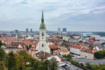 High angle view of townscape against sky