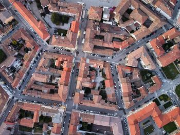 High angle view of buildings in city