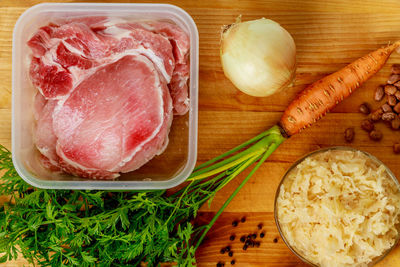 High angle view of food on table