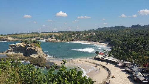 High angle view of beach against sky