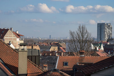 High angle view of townscape against sky