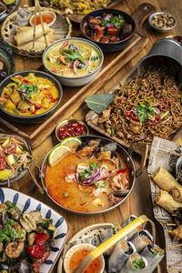 High angle view of food on table