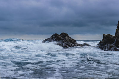 Stormy black sea on a clody and windy day in october