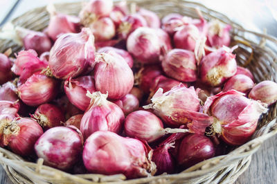 Close-up of strawberries in basket for sale