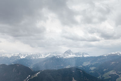 Scenic view of mountains against cloudy sky