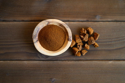 High angle view of bread in bowl on table