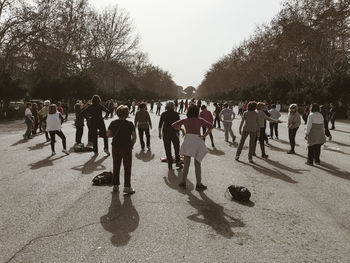 Group of people in town square