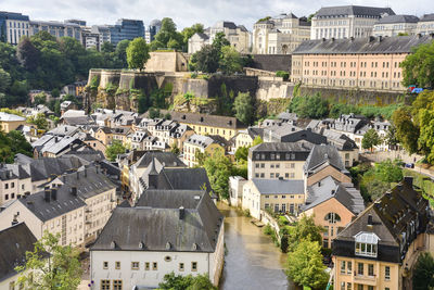 Alzette river, and cityscape panorama of old town, luxembourg 