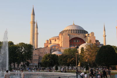 Low angle view of mosque against clear sky