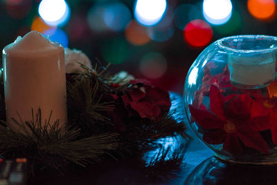 Close-up of illuminated christmas tree at night