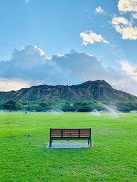 High angle view of empty bench at park 