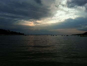 Scenic view of sea against cloudy sky