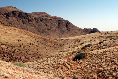 Scenic view of arid landscape against clear sky