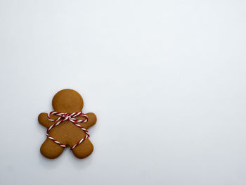High angle view of cookies on white background