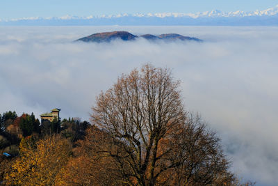 A sea of fog over the city of como and lake como, from a panoramic viewpoint in brunate.