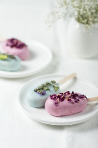 Close-up of dessert in plate on table