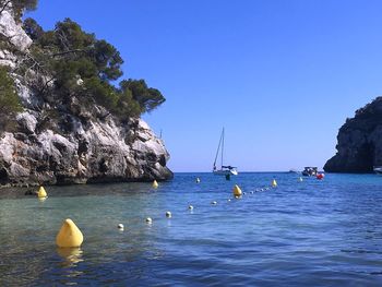 Scenic view of sea against clear blue sky