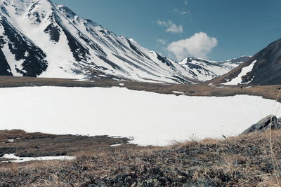 Scenic view of snowcapped mountains against sky