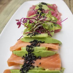 Close-up of food served in plate on table