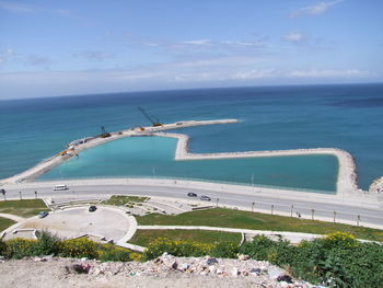 High angle view of beach against sky