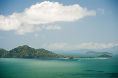 View of beautiful nature of dunk island in sunny day with bright white cloud over sea and islands