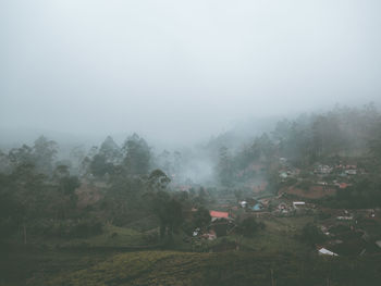Scenic view of trees and buildings against sky