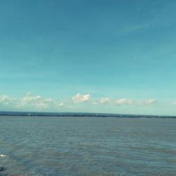 Scenic view of sea against blue sky