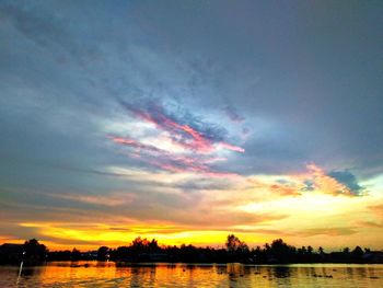 Scenic view of lake against sky during sunset